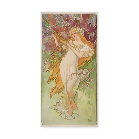 TRADEMARK FINE ART Alphonse Marie Mucha 'The Seasons: Spring, 1896' Canvas Art, 12x24 BL02307-C1224GG